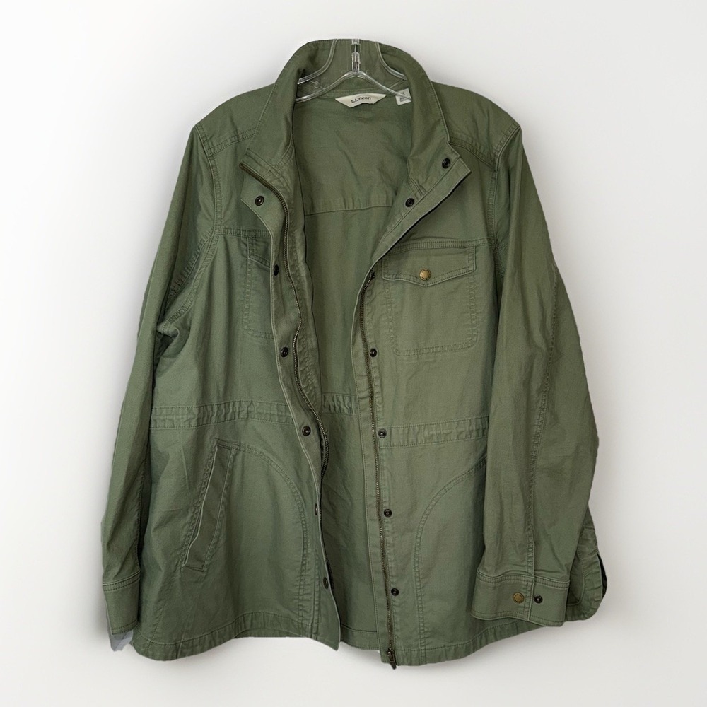LL Bean BeanFlex Utility Jacket Womens Size 2X Deep Olive Full Zip Snap 517224 - Picture 6 of 11